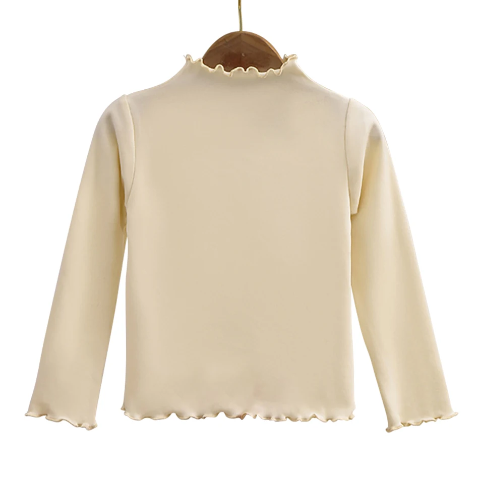 Long-sleeve ruffle-collar tee for girls, black