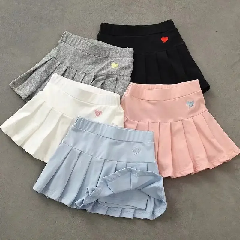 Summer skirt for girls with built-in safety shorts, blue